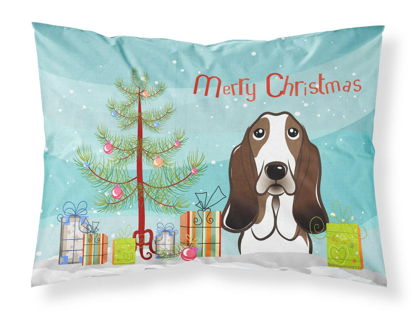 Christmas Tree and Basset Hound Fabric Standard Pillowcase BB1615PILLOWCASE by Caroline's Treasures