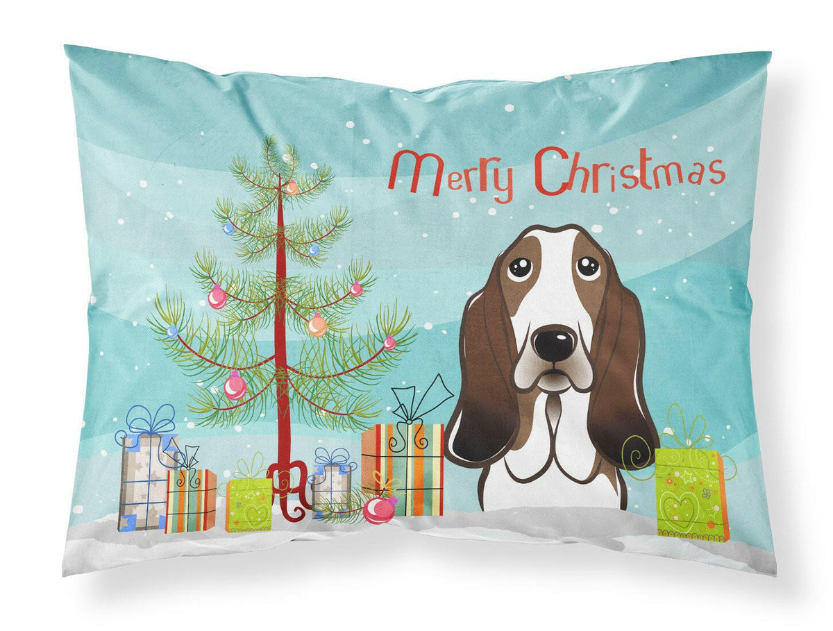 Christmas Tree and Basset Hound Fabric Standard Pillowcase BB1615PILLOWCASE by Caroline&#39;s Treasures
