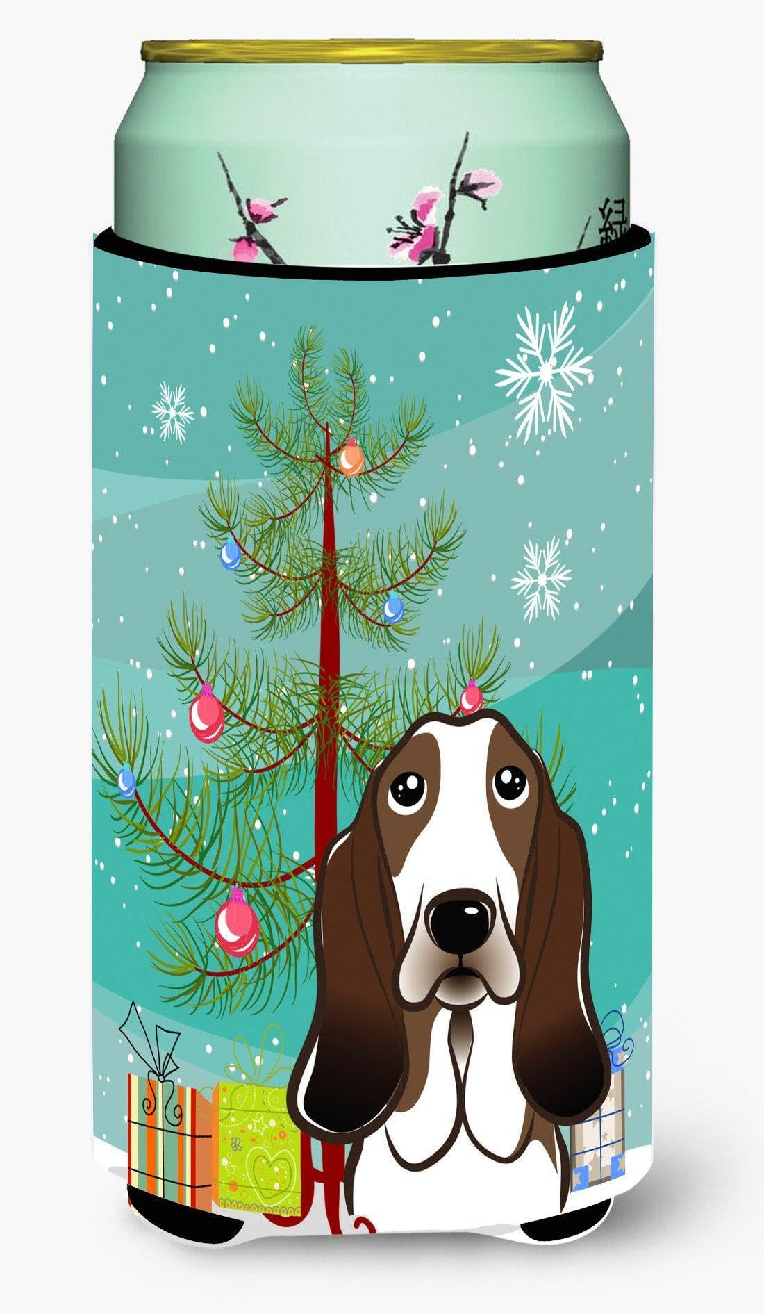 Christmas Tree and Basset Hound Tall Boy Beverage Insulator Hugger BB1615TBC by Caroline&#39;s Treasures