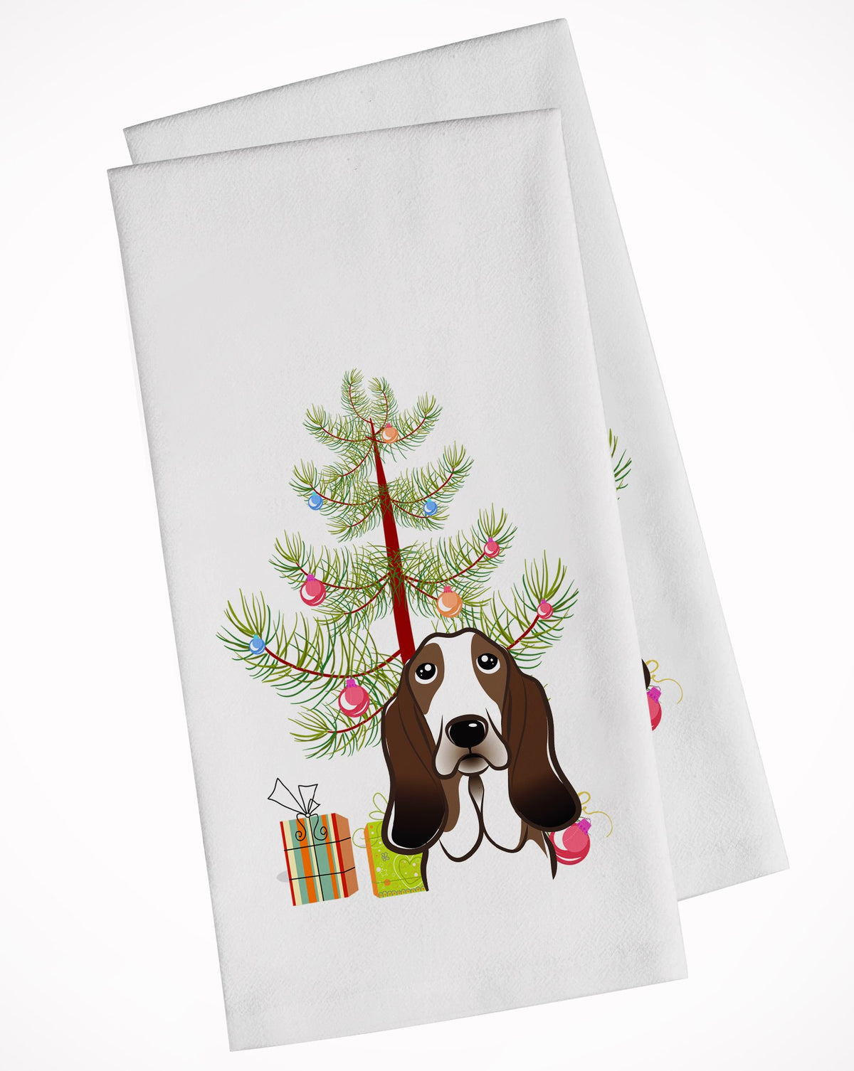 Christmas Tree and Basset Hound White Kitchen Towel Set of 2 BB1615WTKT by Caroline&#39;s Treasures