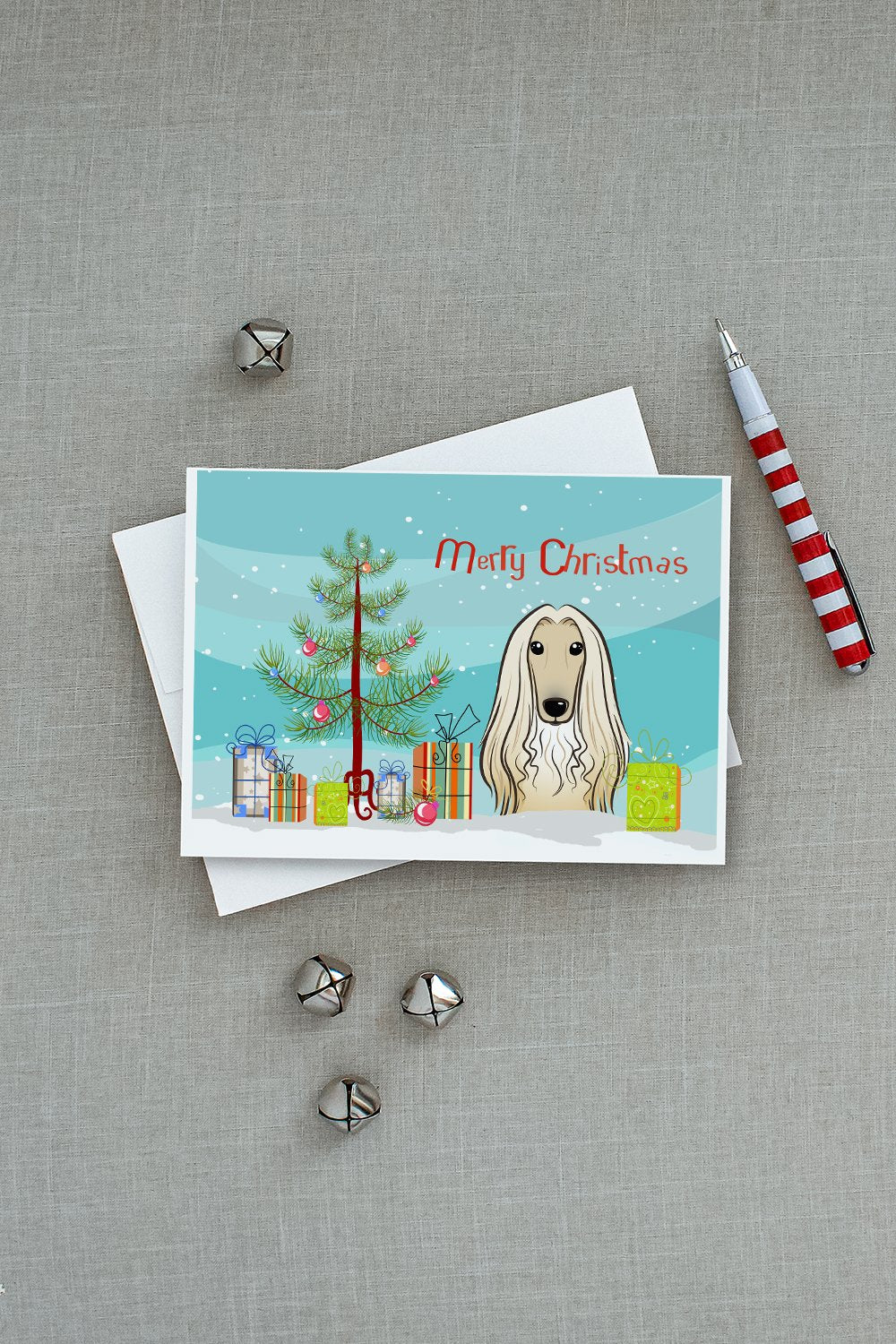 Christmas Tree and Afghan Hound Greeting Cards and Envelopes Pack of 8 - the-store.com