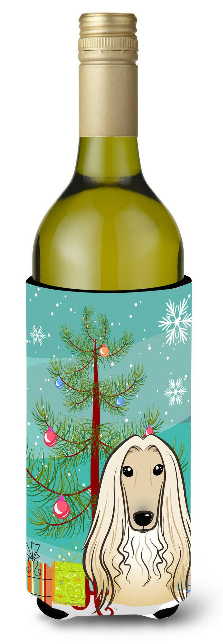 Christmas Tree and Afghan Hound Wine Bottle Beverage Insulator Hugger BB1616LITERK by Caroline&#39;s Treasures