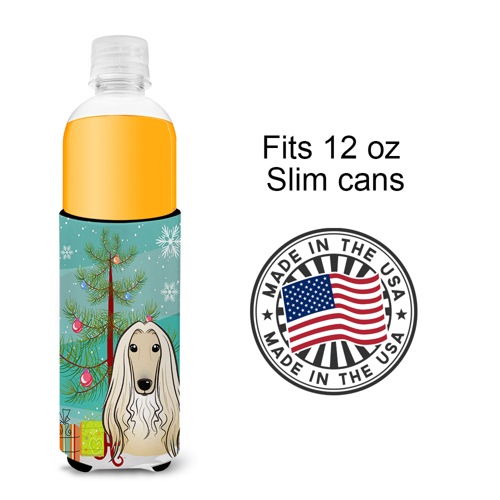 Christmas Tree and Afghan Hound Ultra Beverage Insulators for slim cans BB1616MUK