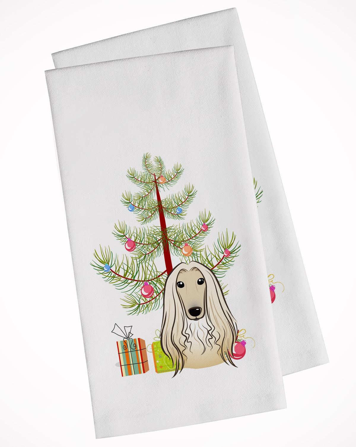 Christmas Tree and Afghan Hound White Kitchen Towel Set of 2 BB1616WTKT by Caroline&#39;s Treasures