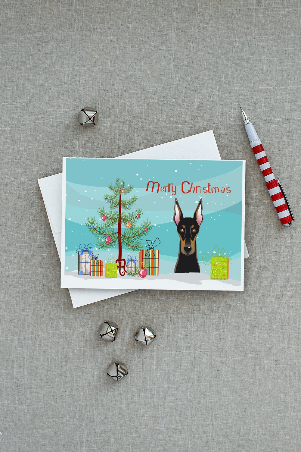 Christmas Tree and Doberman Greeting Cards and Envelopes Pack of 8 - the-store.com