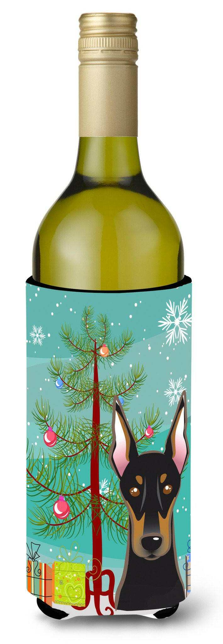 Christmas Tree and Doberman Wine Bottle Beverage Insulator Hugger BB1617LITERK by Caroline&#39;s Treasures