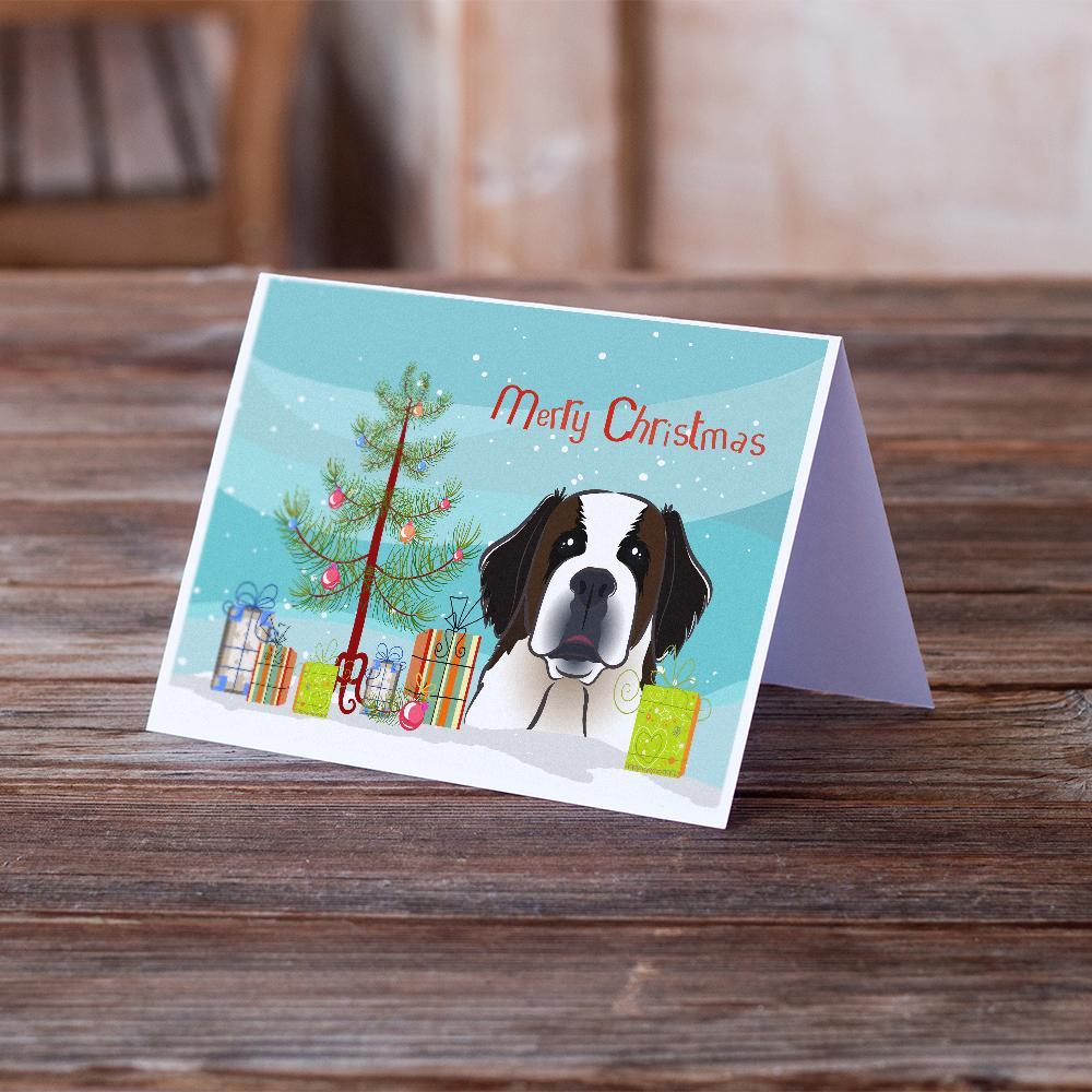 Christmas Tree and Saint Bernard Greeting Cards and Envelopes Pack of 8 - the-store.com