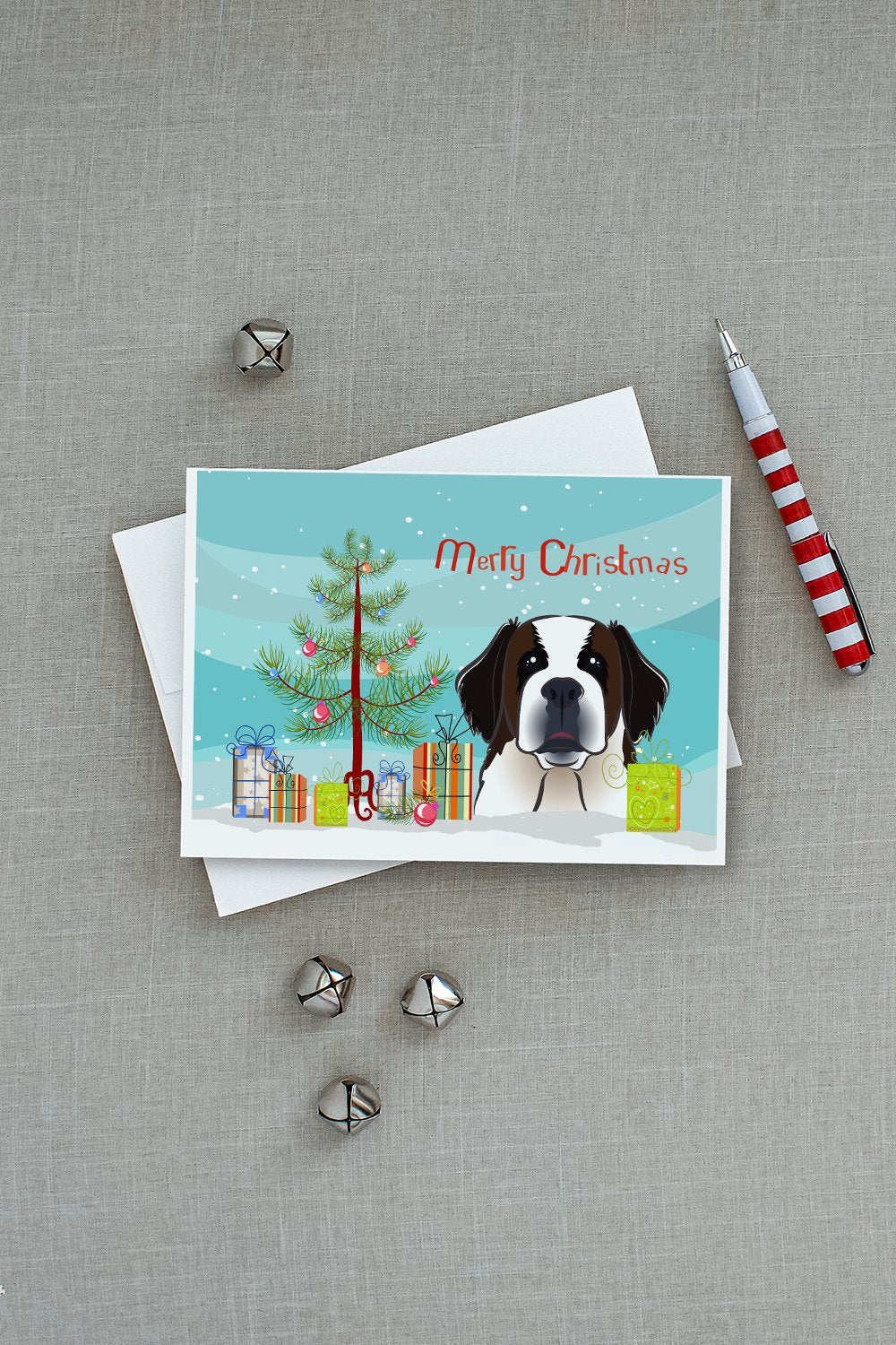 Christmas Tree and Saint Bernard Greeting Cards and Envelopes Pack of 8 - the-store.com