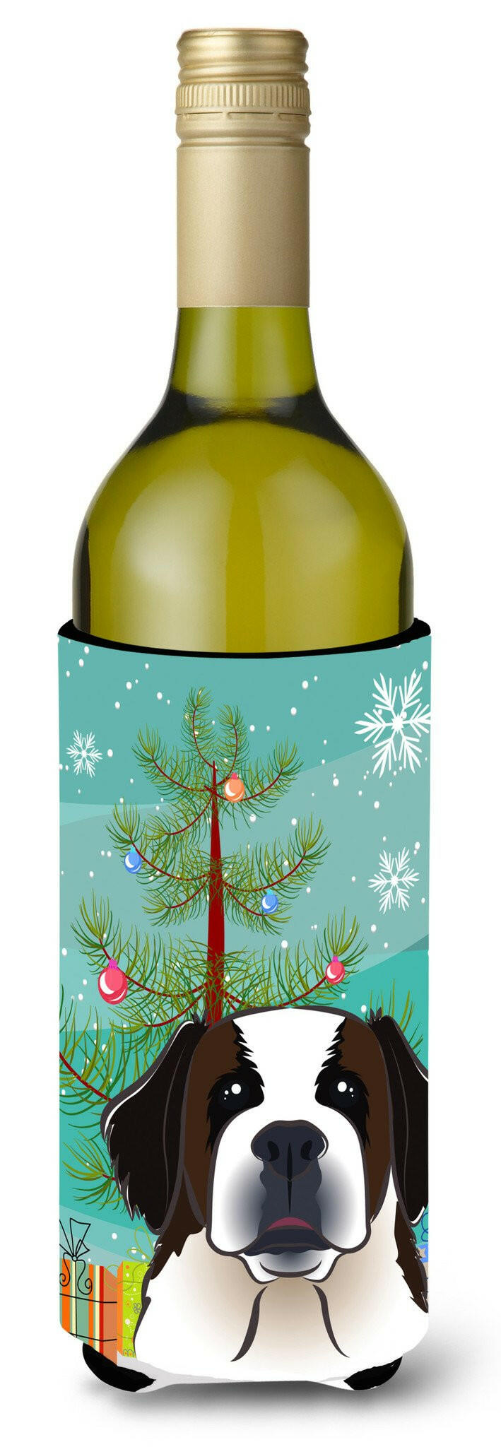 Christmas Tree and Saint Bernard Wine Bottle Beverage Insulator Hugger BB1618LITERK by Caroline&#39;s Treasures