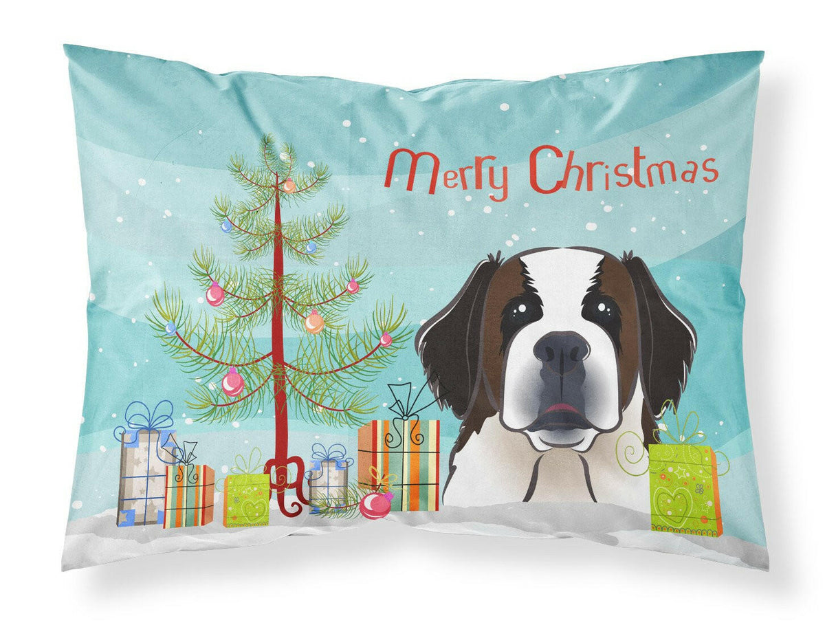 Christmas Tree and Saint Bernard Fabric Standard Pillowcase BB1618PILLOWCASE by Caroline&#39;s Treasures