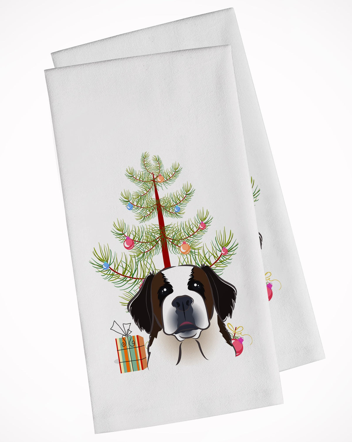 Christmas Tree and Saint Bernard White Kitchen Towel Set of 2 BB1618WTKT by Caroline&#39;s Treasures