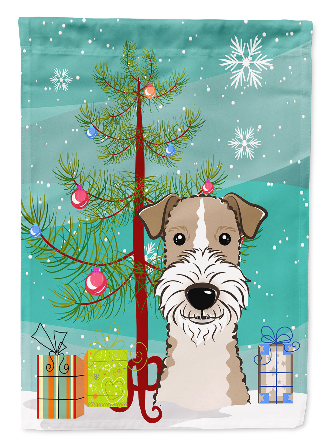 Christmas Tree and Wire Haired Fox Terrier Flag Canvas House Size BB1619CHF  the-store.com.