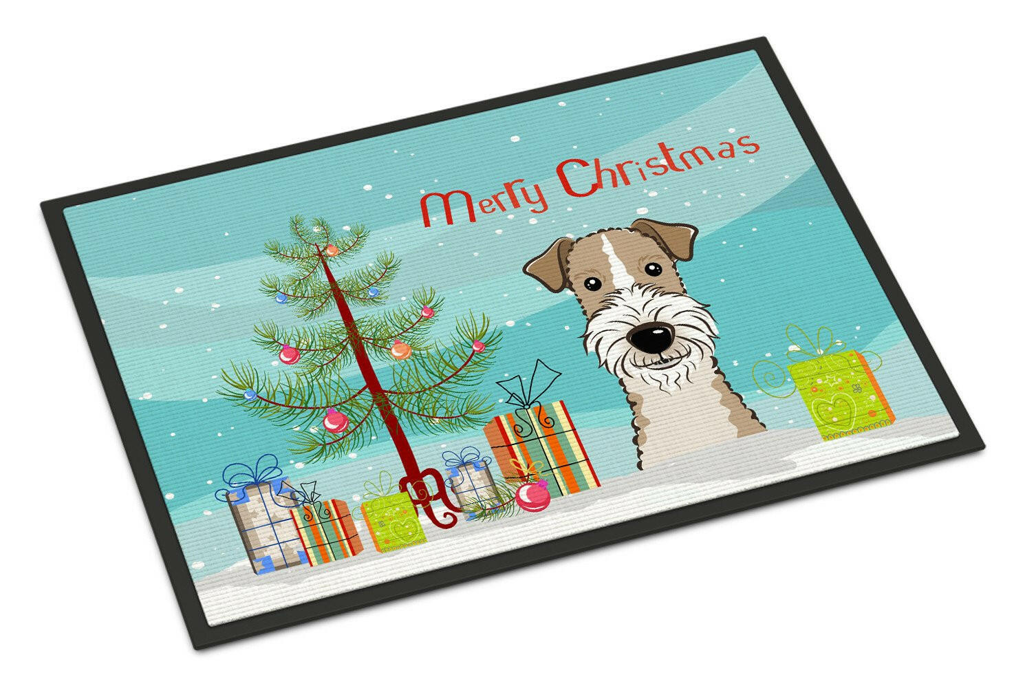Christmas Tree and Wire Haired Fox Terrier Indoor or Outdoor Mat 24x36 BB1619JMAT - the-store.com