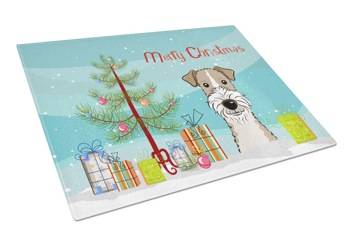 Christmas Tree and Wire Haired Fox Terrier Glass Cutting Board Large BB1619LCB by Caroline&#39;s Treasures