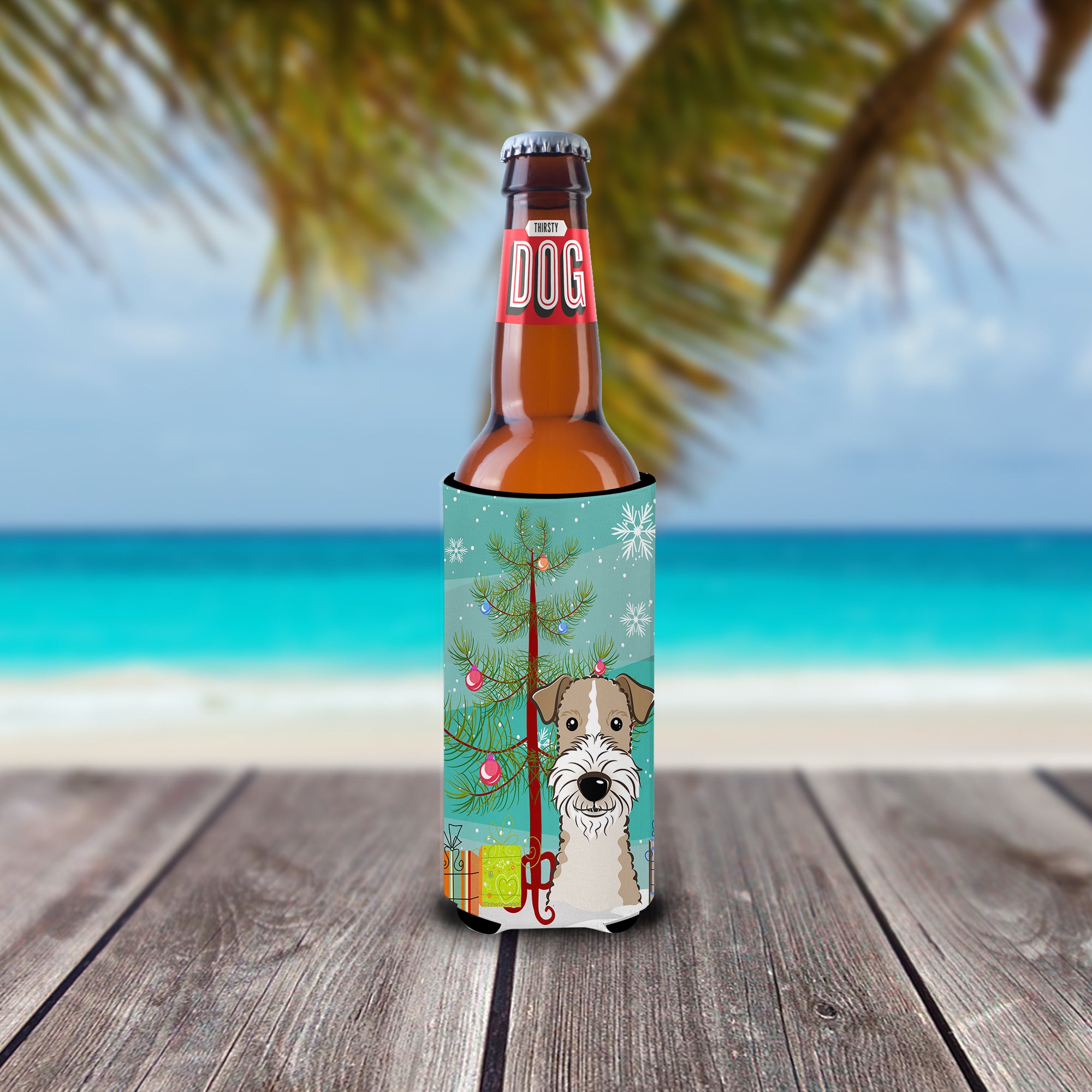 Christmas Tree and Wire Haired Fox Terrier Ultra Beverage Insulators for slim cans BB1619MUK