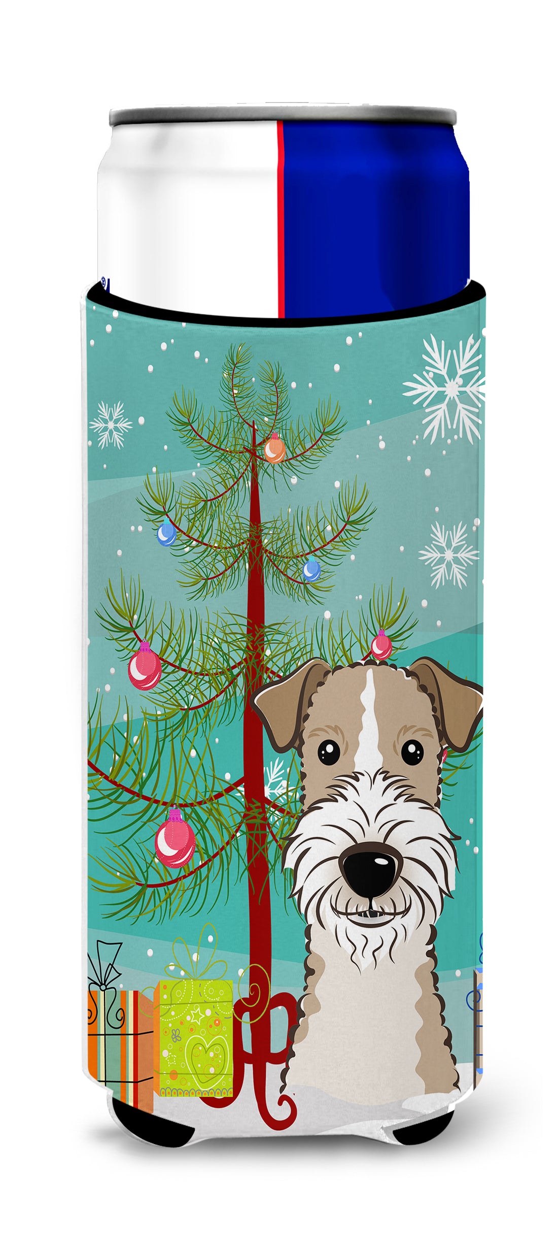 Christmas Tree and Wire Haired Fox Terrier Ultra Beverage Insulators for slim cans BB1619MUK