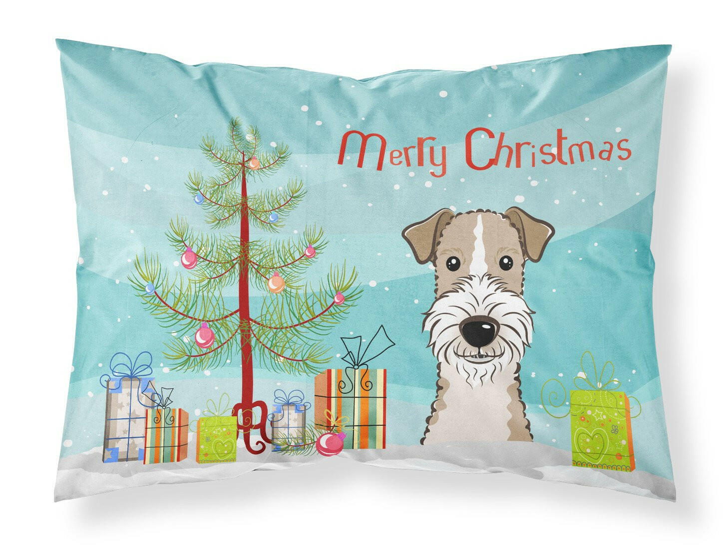 Christmas Tree and Wire Haired Fox Terrier Fabric Standard Pillowcase BB1619PILLOWCASE by Caroline's Treasures