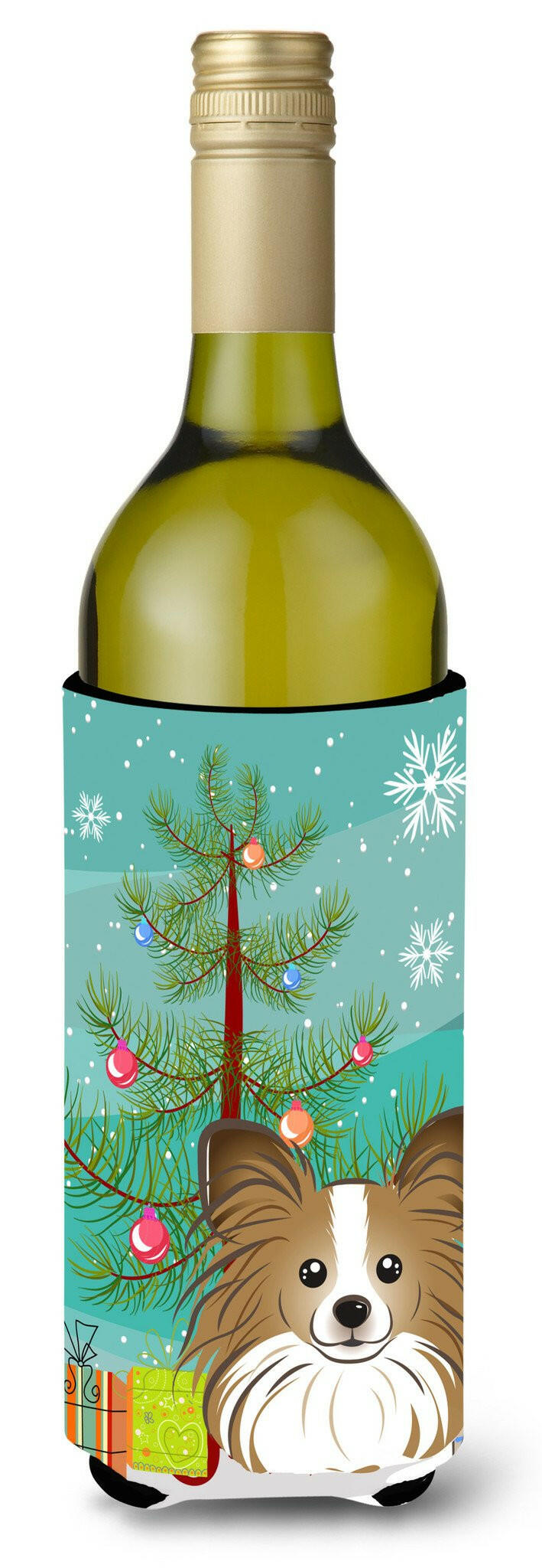Christmas Tree and Papillon Wine Bottle Beverage Insulator Hugger BB1620LITERK by Caroline&#39;s Treasures