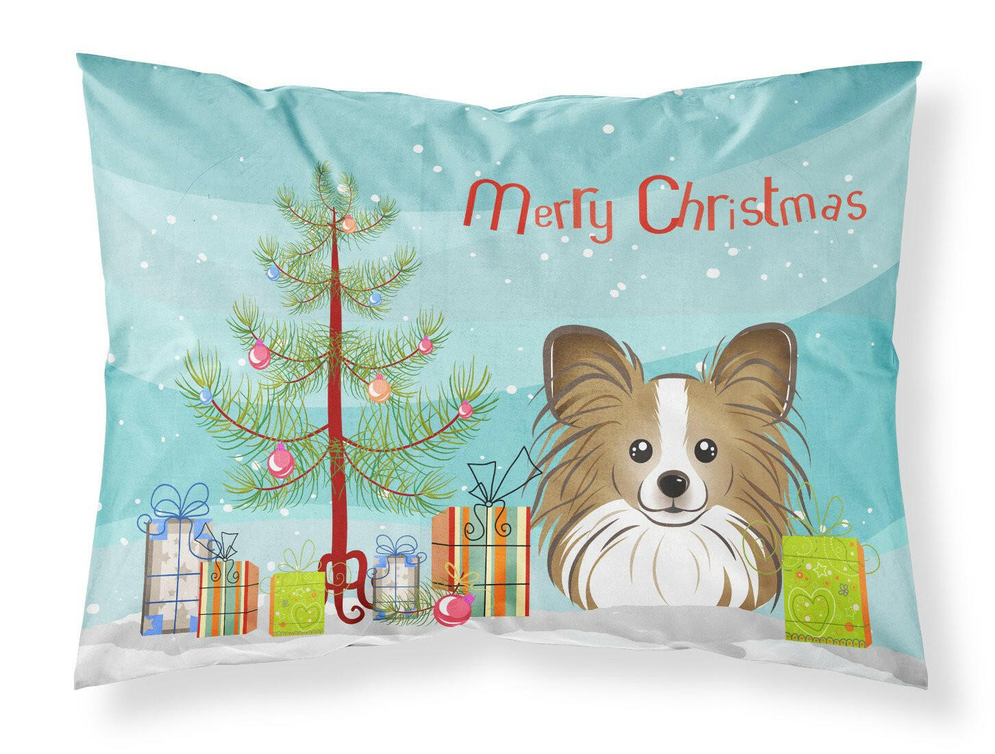 Christmas Tree and Papillon Fabric Standard Pillowcase BB1620PILLOWCASE by Caroline's Treasures