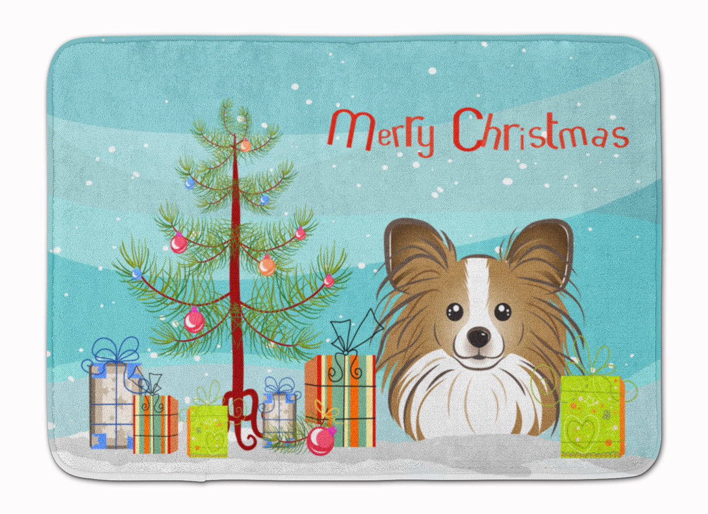 Christmas Tree and Papillon Machine Washable Memory Foam Mat BB1620RUG - the-store.com