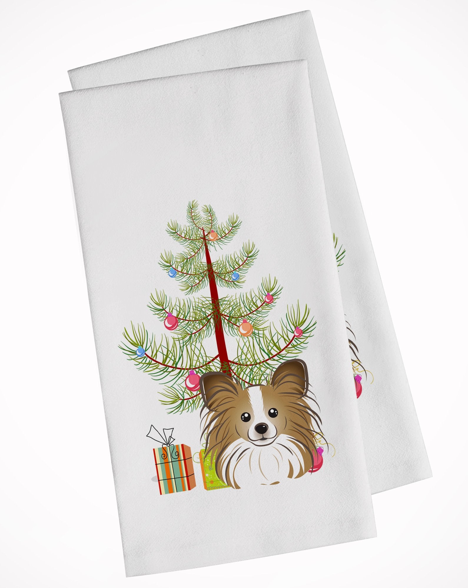 Christmas Tree and Papillon White Kitchen Towel Set of 2 BB1620WTKT by Caroline's Treasures