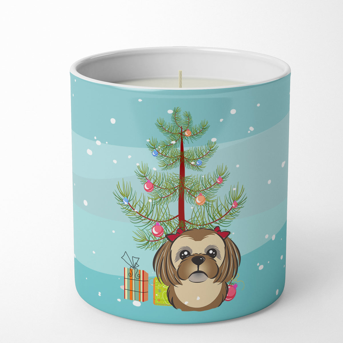 Buy this Christmas Tree and Chocolate Brown Shih Tzu 10 oz Decorative Soy Candle
