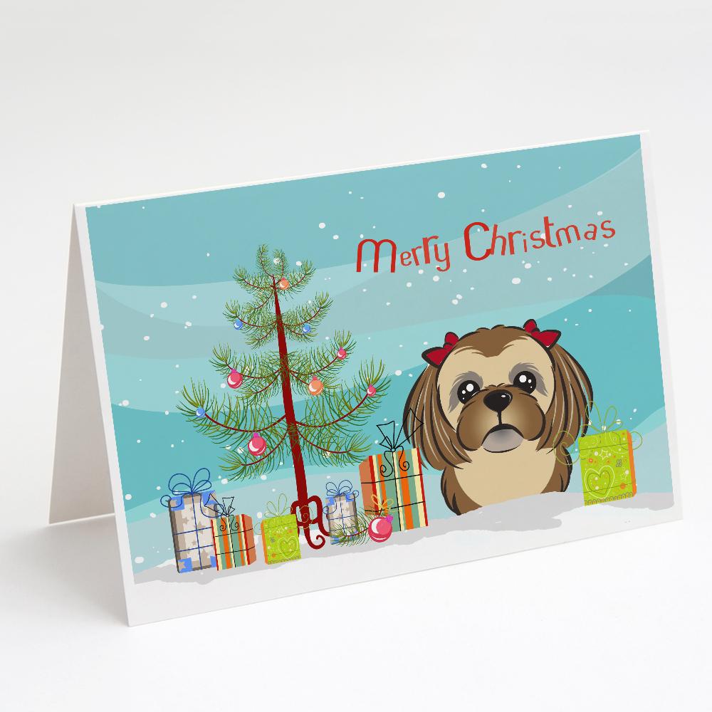 Buy this Christmas Tree and Chocolate Brown Shih Tzu Greeting Cards and Envelopes Pack of 8