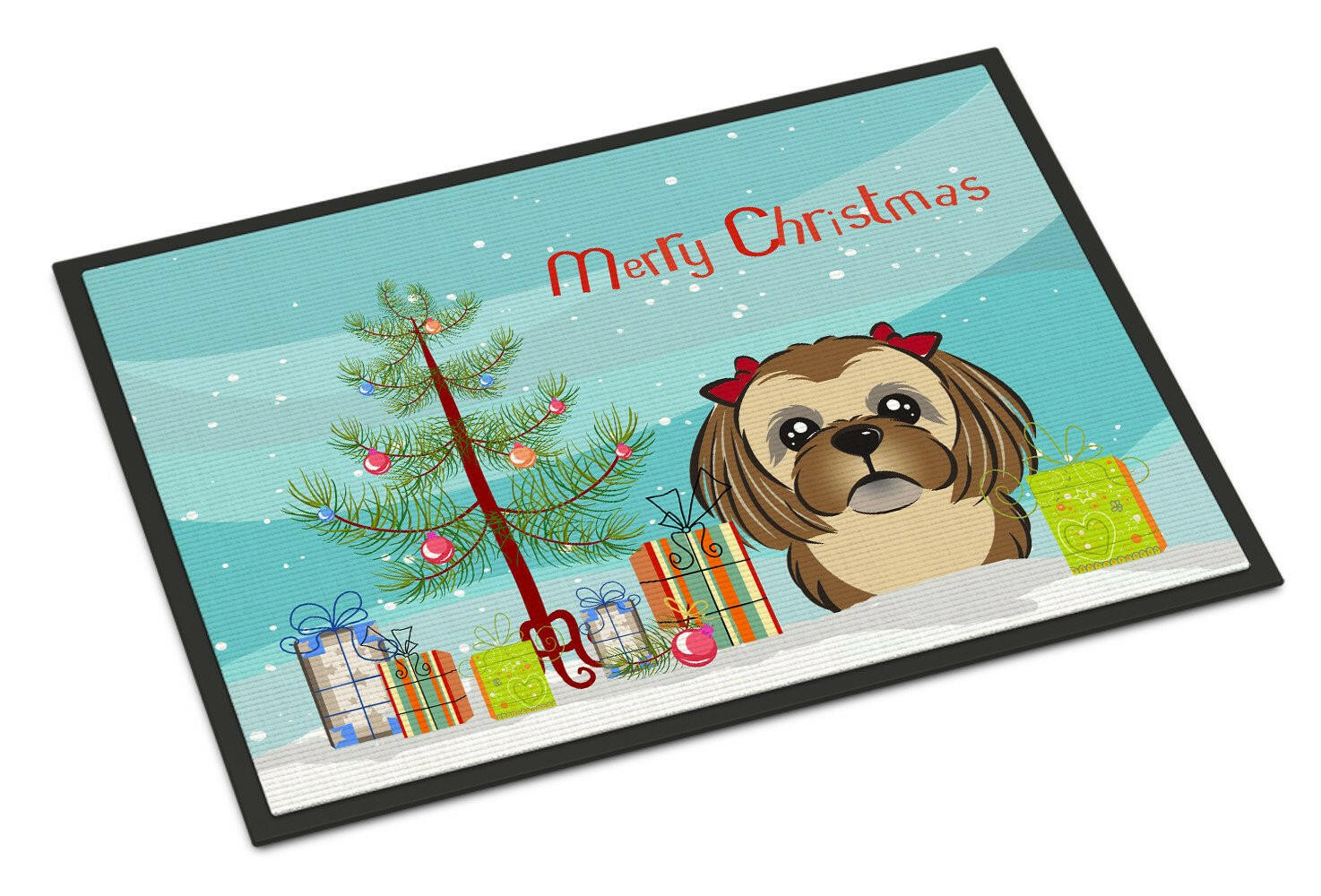 Christmas Tree and Chocolate Brown Shih Tzu Indoor or Outdoor Mat 24x36 BB1621JMAT - the-store.com