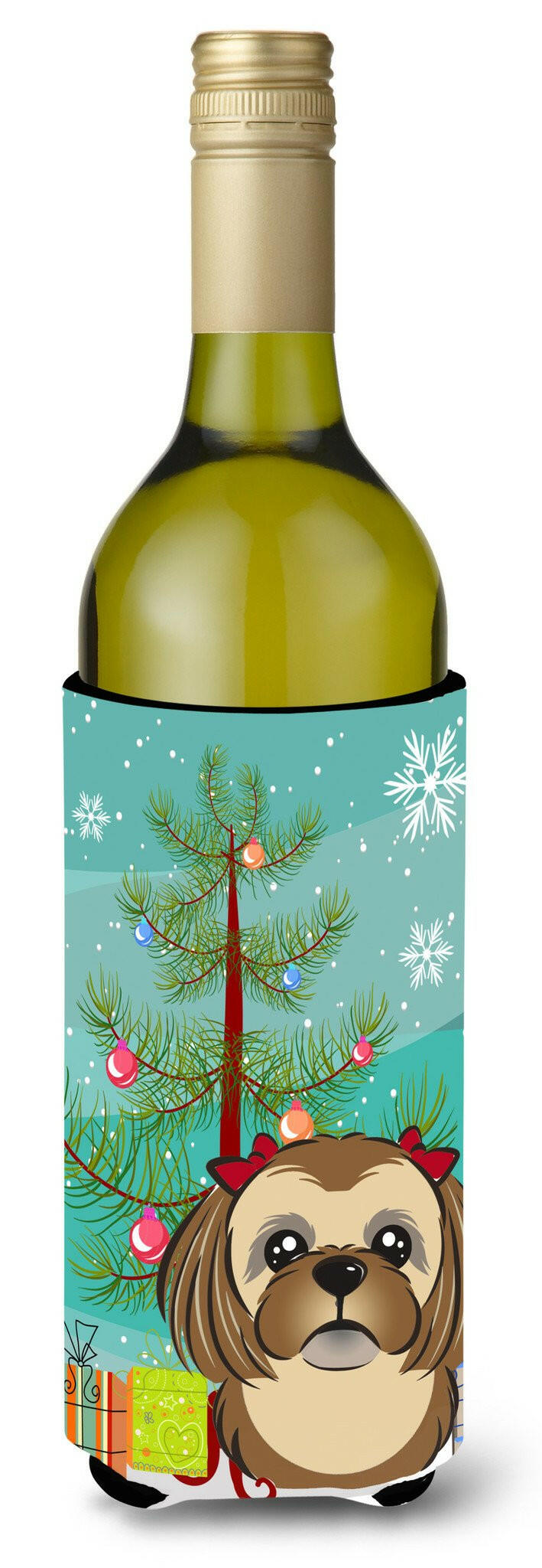 Christmas Tree and Chocolate Brown Shih Tzu Wine Bottle Beverage Insulator Hugger BB1621LITERK by Caroline's Treasures