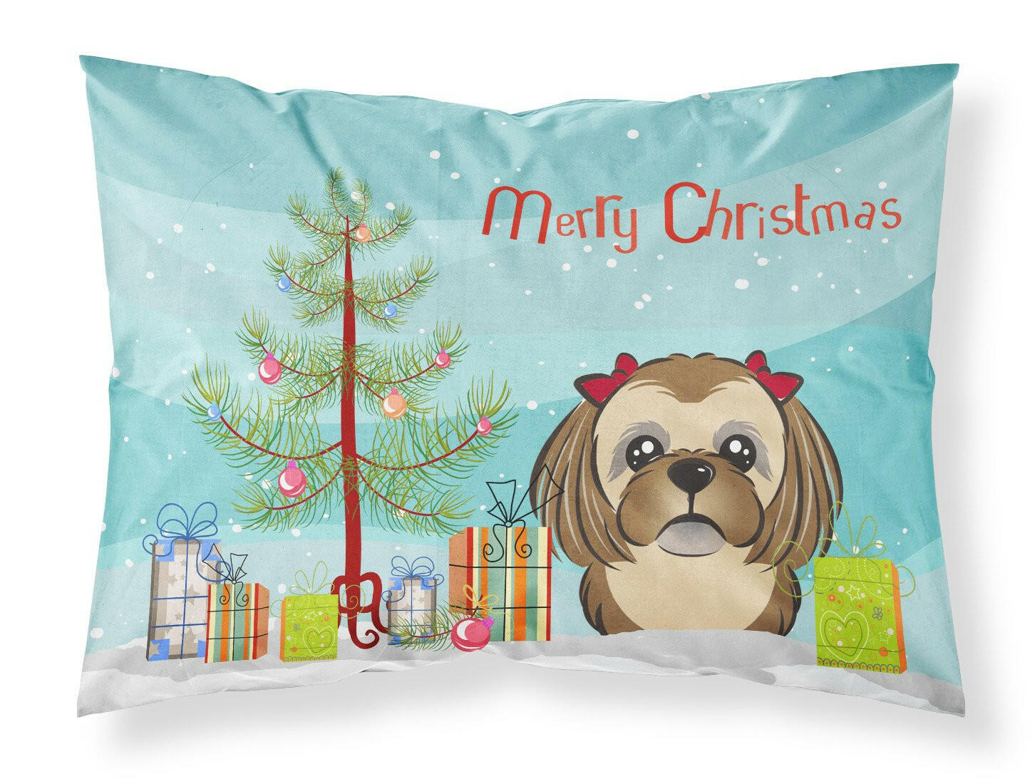 Christmas Tree and Chocolate Brown Shih Tzu Fabric Standard Pillowcase BB1621PILLOWCASE by Caroline's Treasures