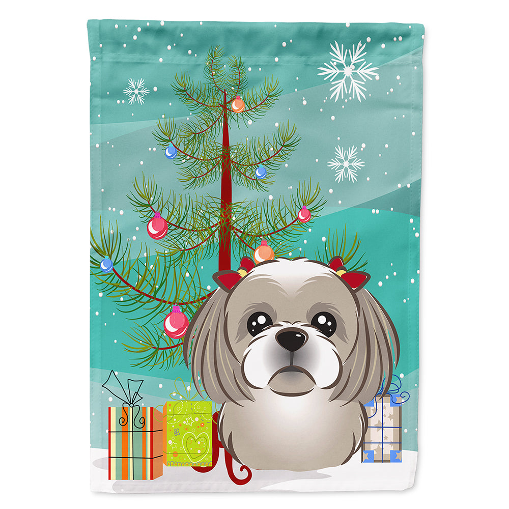 Christmas Tree and Gray Silver Shih Tzu Flag Canvas House Size BB1622CHF  the-store.com.