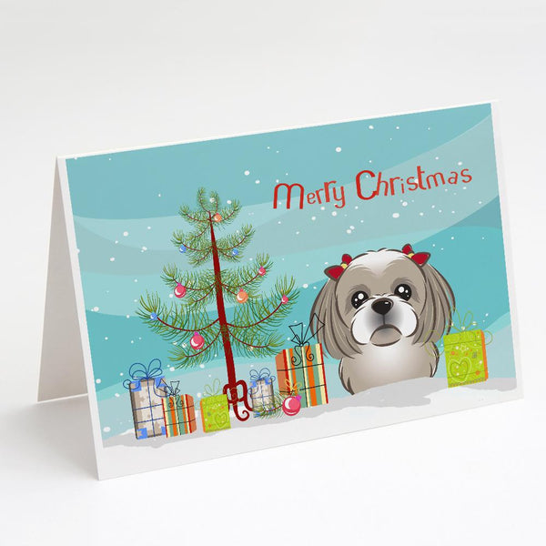 Buy this Christmas Tree and Gray Silver Shih Tzu Greeting Cards and Envelopes Pack of 8