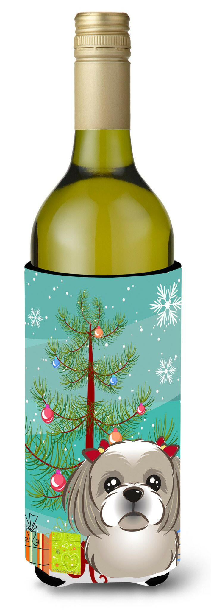 Christmas Tree and Gray Silver Shih Tzu Wine Bottle Beverage Insulator Hugger BB1622LITERK by Caroline's Treasures