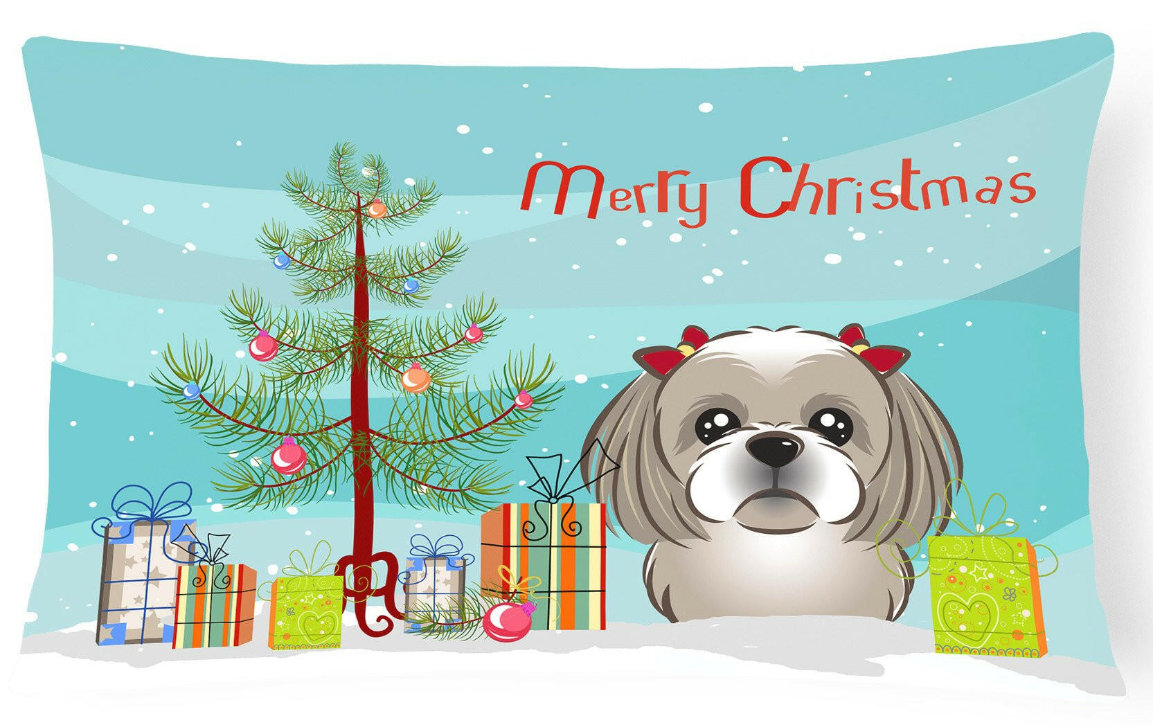 Christmas Tree and Gray Silver Shih Tzu Fabric Decorative Pillow BB1622PW1216 by Caroline's Treasures