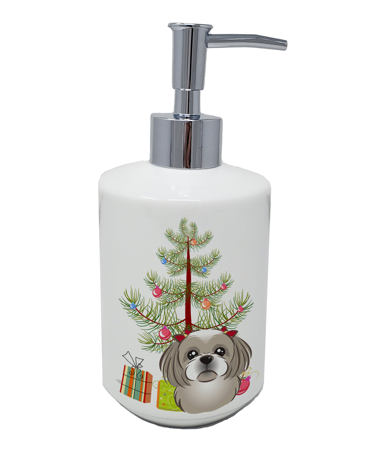 Buy this Christmas Tree and Gray Silver Shih Tzu Ceramic Soap Dispenser