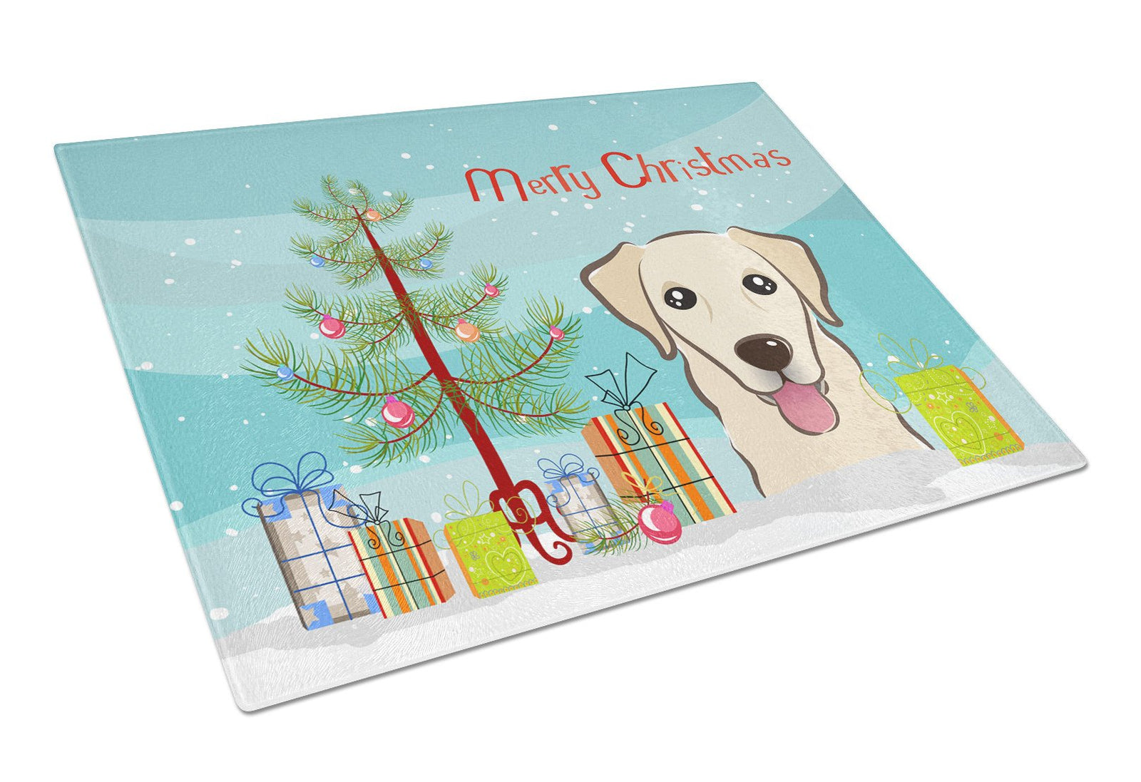 Christmas Tree and Golden Retriever Glass Cutting Board Large BB1624LCB by Caroline's Treasures