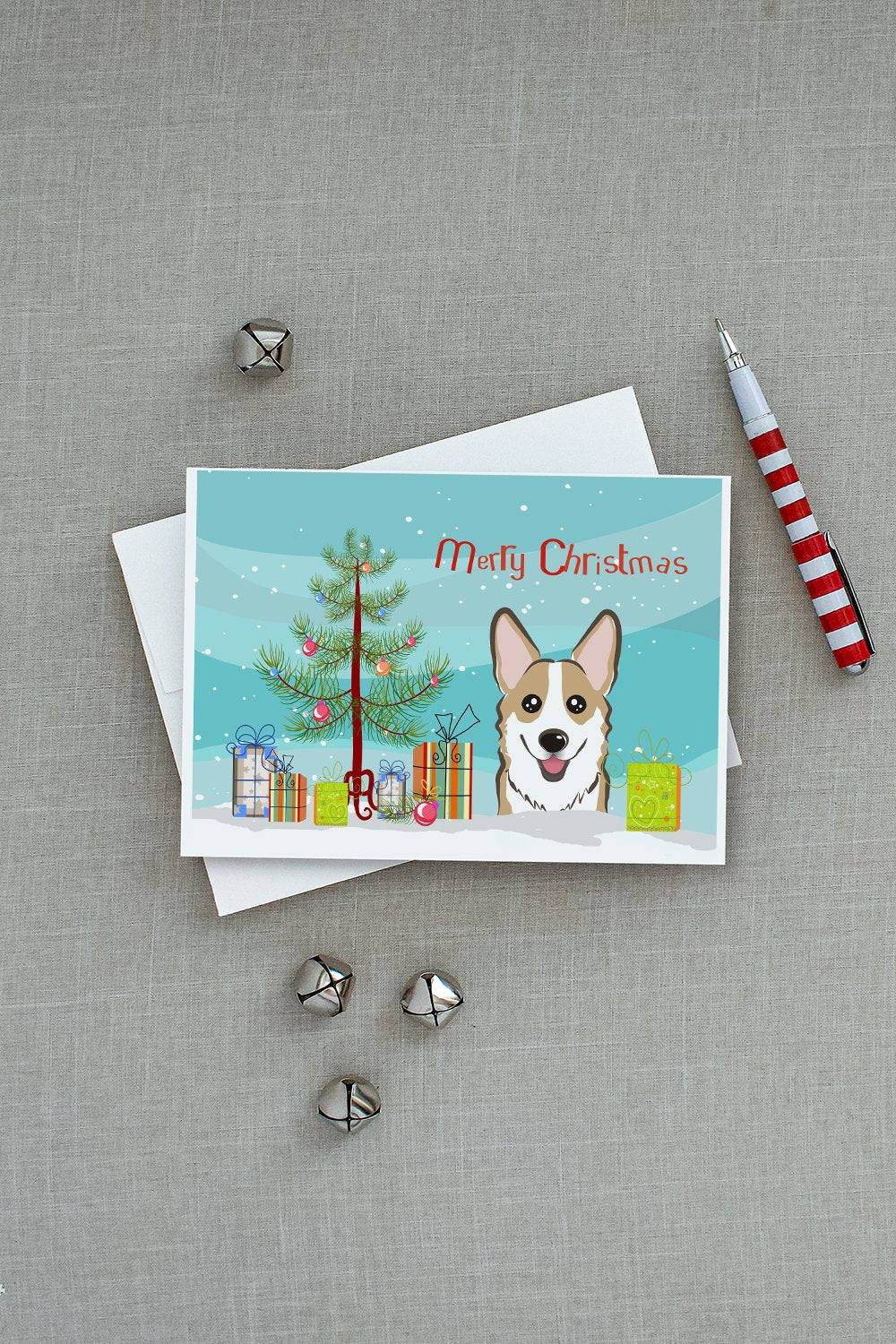 Christmas Tree and Sable Corgi Greeting Cards and Envelopes Pack of 8 - the-store.com