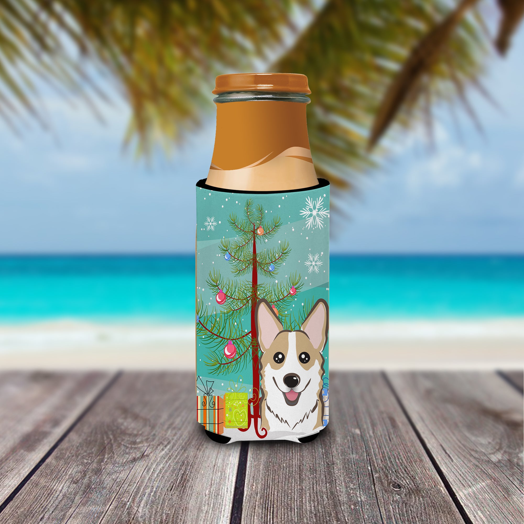 Christmas Tree and Sable Corgi Ultra Beverage Insulators for slim cans BB1625MUK  the-store.com.