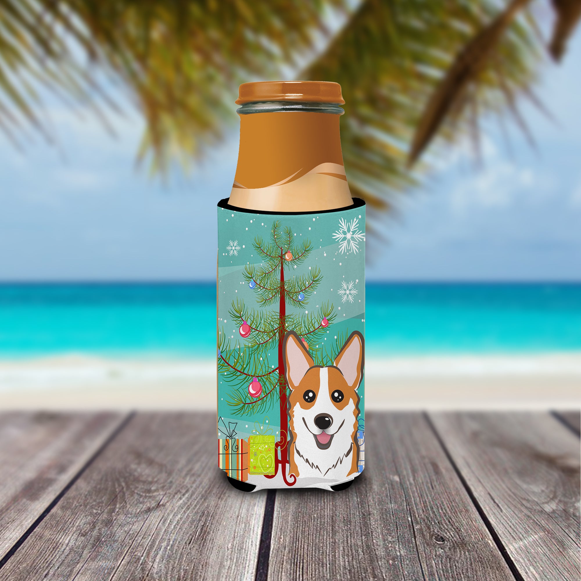 Christmas Tree and Red Corgi Ultra Beverage Insulators for slim cans BB1626MUK  the-store.com.