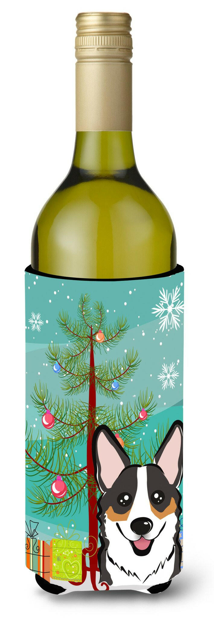Christmas Tree and Tricolor Corgi Wine Bottle Beverage Insulator Hugger BB1627LITERK by Caroline&#39;s Treasures