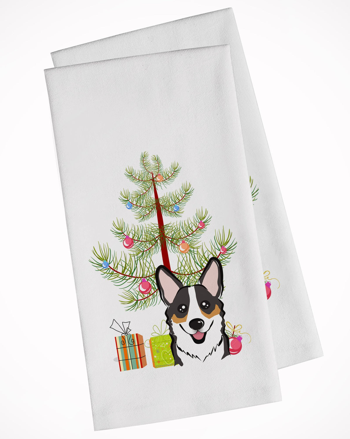 Christmas Tree and Tricolor Corgi White Kitchen Towel Set of 2 BB1627WTKT by Caroline&#39;s Treasures