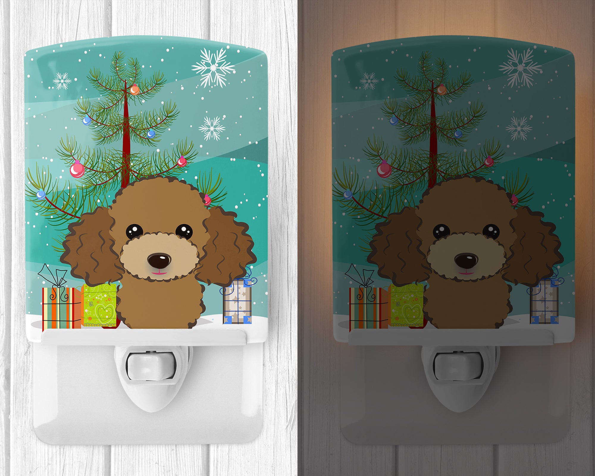 Christmas Tree and Chocolate Brown Poodle Ceramic Night Light BB1628CNL - the-store.com