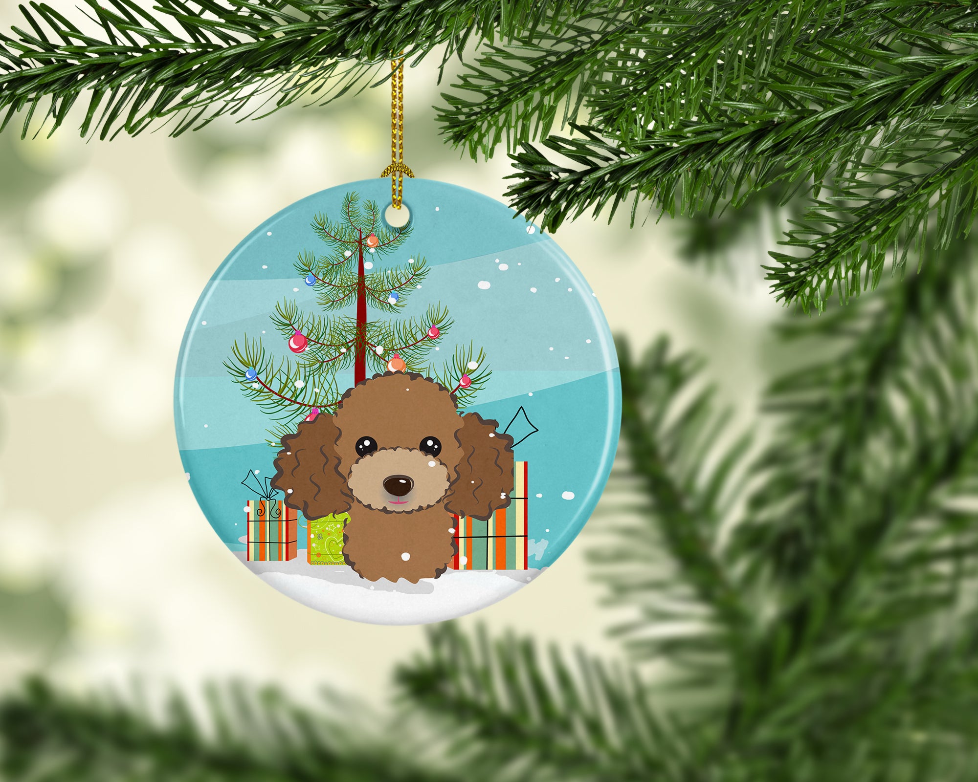 Christmas Tree and Chocolate Brown Poodle Ceramic Ornament BB1628CO1 - the-store.com