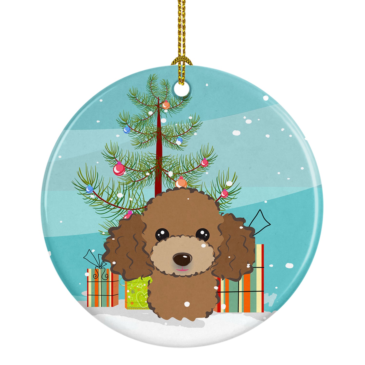 Christmas Tree and Chocolate Brown Poodle Ceramic Ornament BB1628CO1 - the-store.com