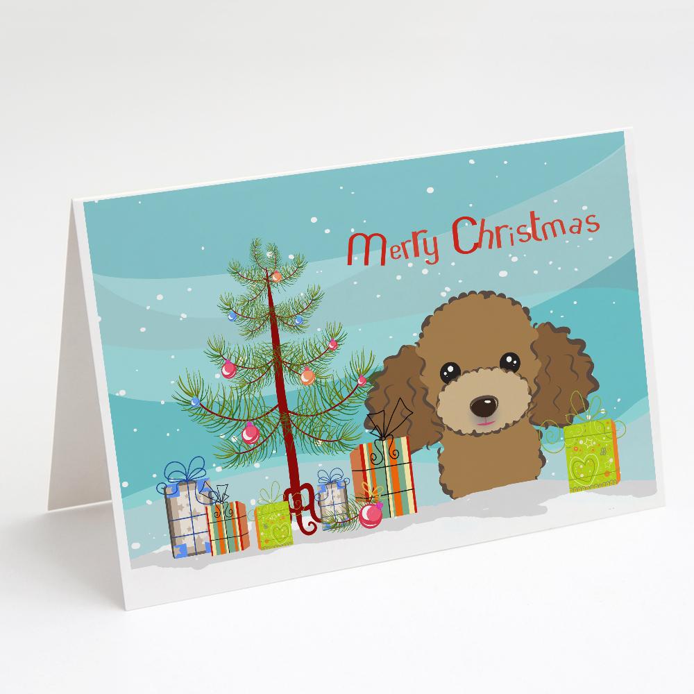 Buy this Christmas Tree and Chocolate Brown Poodle Greeting Cards and Envelopes Pack of 8