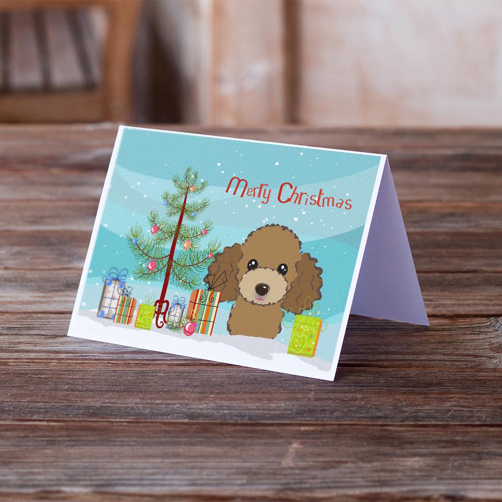 Christmas Tree and Chocolate Brown Poodle Greeting Cards and Envelopes Pack of 8 - the-store.com