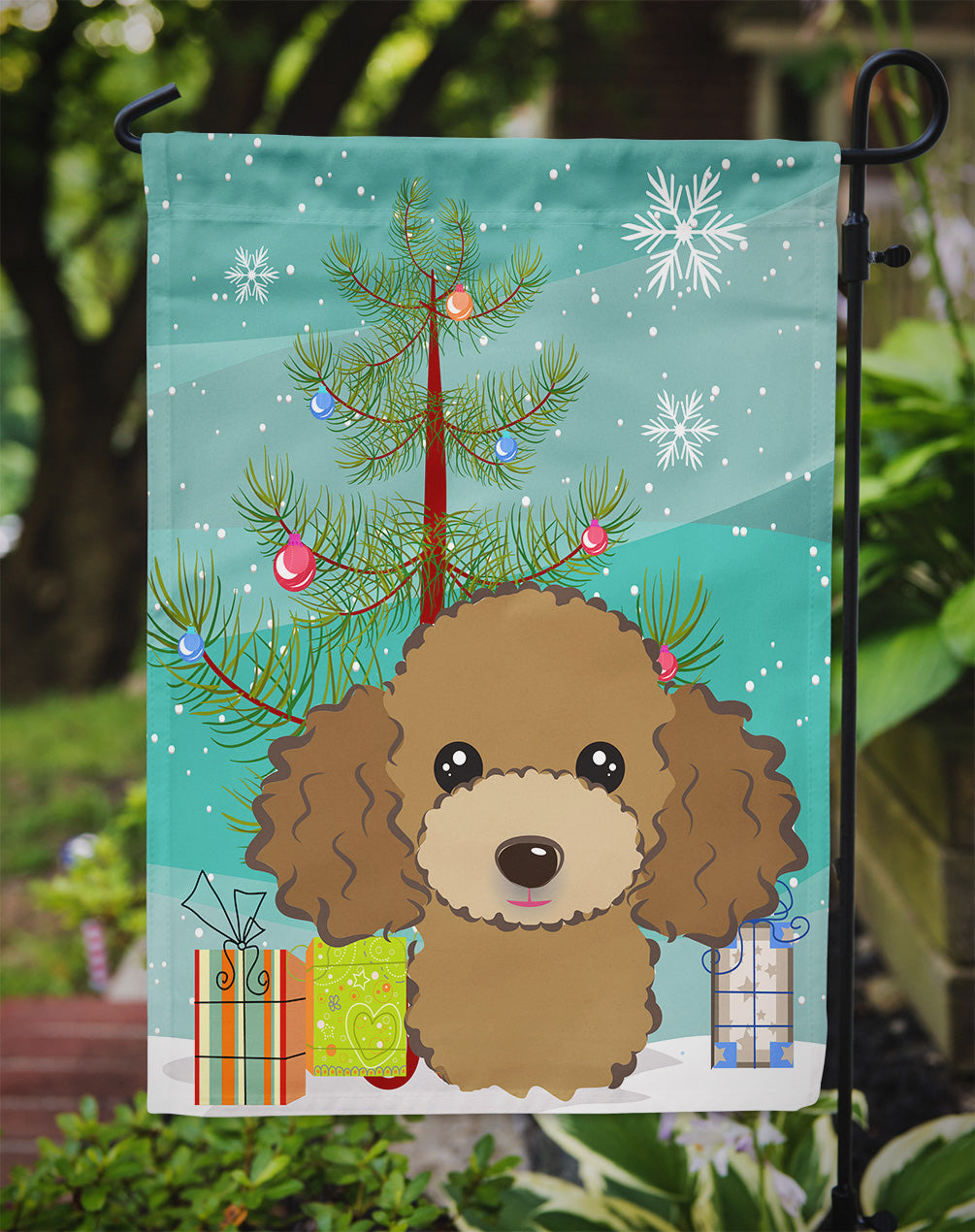 Christmas Tree and Chocolate Brown Poodle Flag Garden Size BB1628GF.
