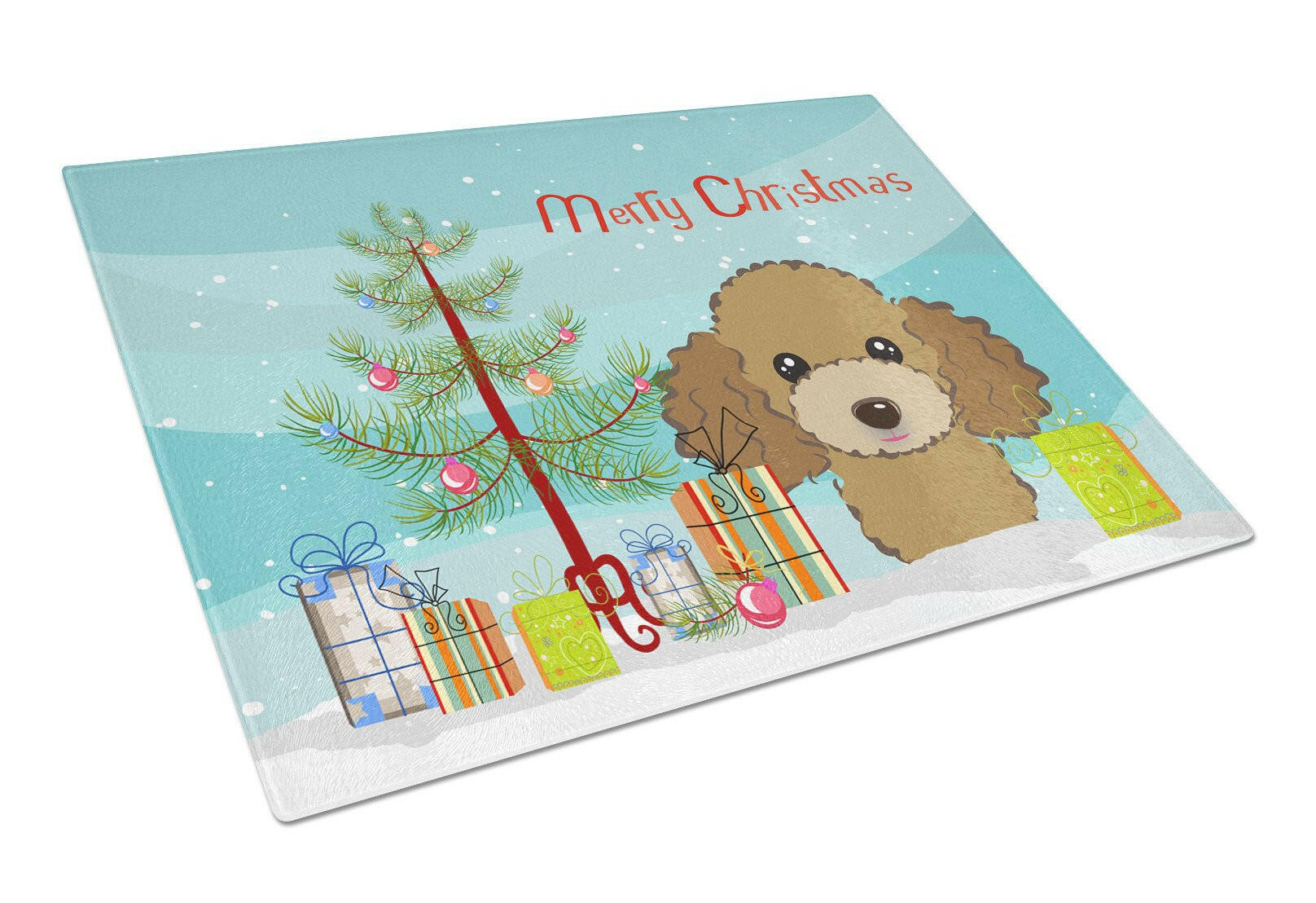 Christmas Tree and Chocolate Brown Poodle Glass Cutting Board Large BB1628LCB by Caroline's Treasures