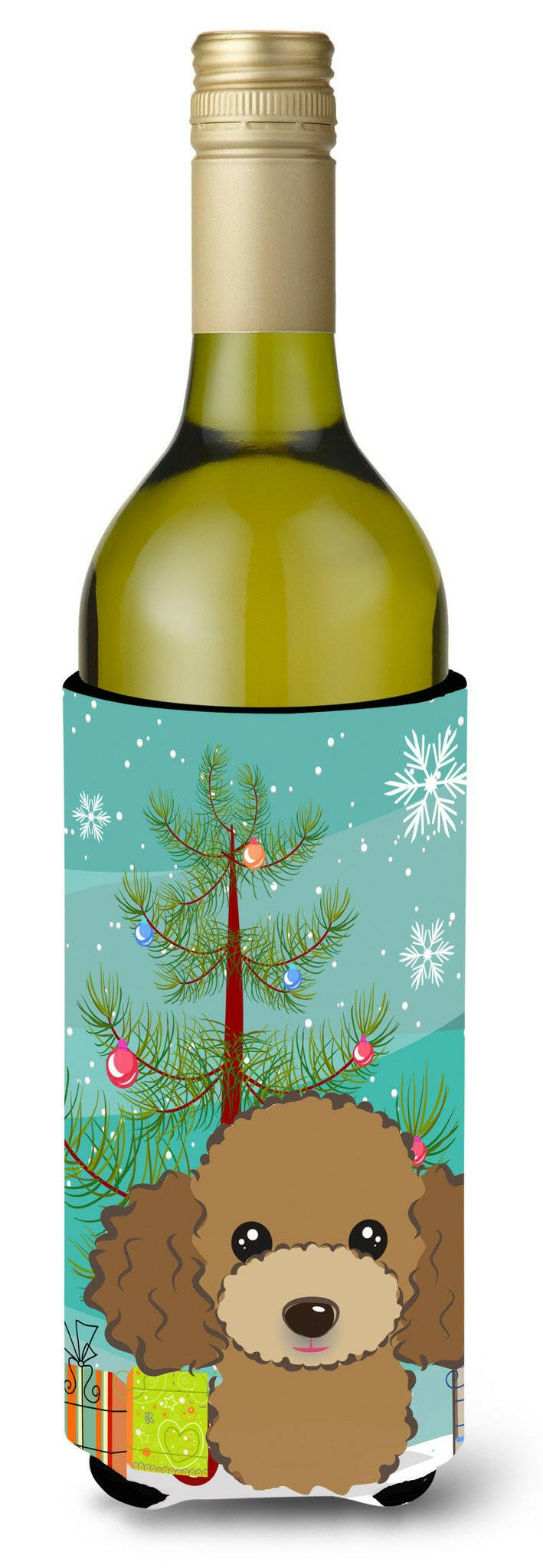 Christmas Tree and Chocolate Brown Poodle Wine Bottle Beverage Insulator Hugger BB1628LITERK by Caroline's Treasures