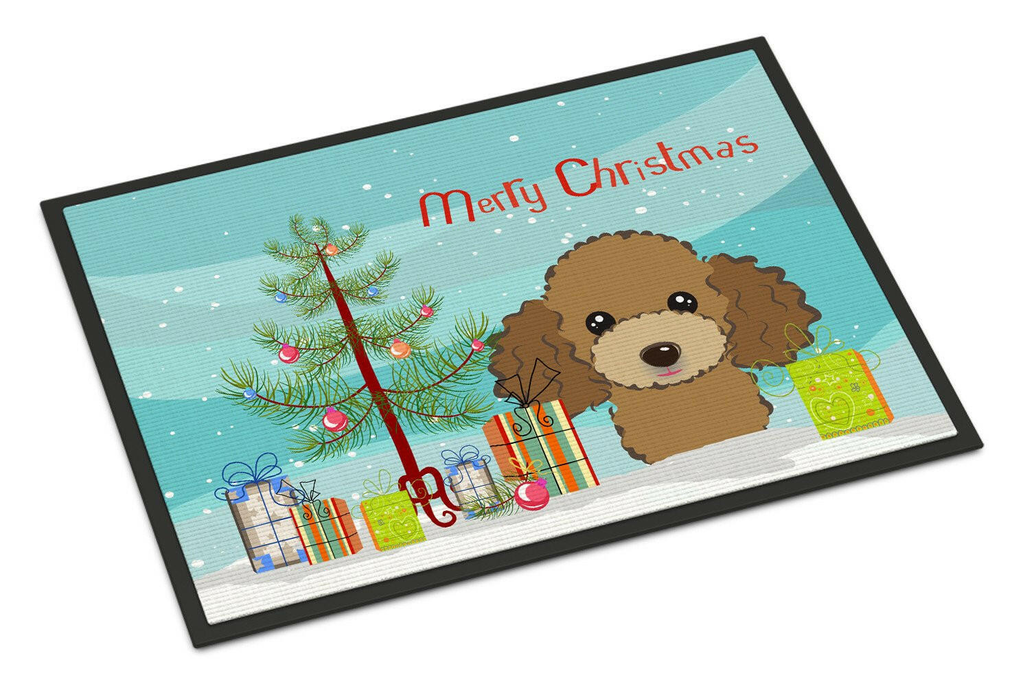 Christmas Tree and Chocolate Brown Poodle Indoor or Outdoor Mat 18x27 BB1628MAT - the-store.com